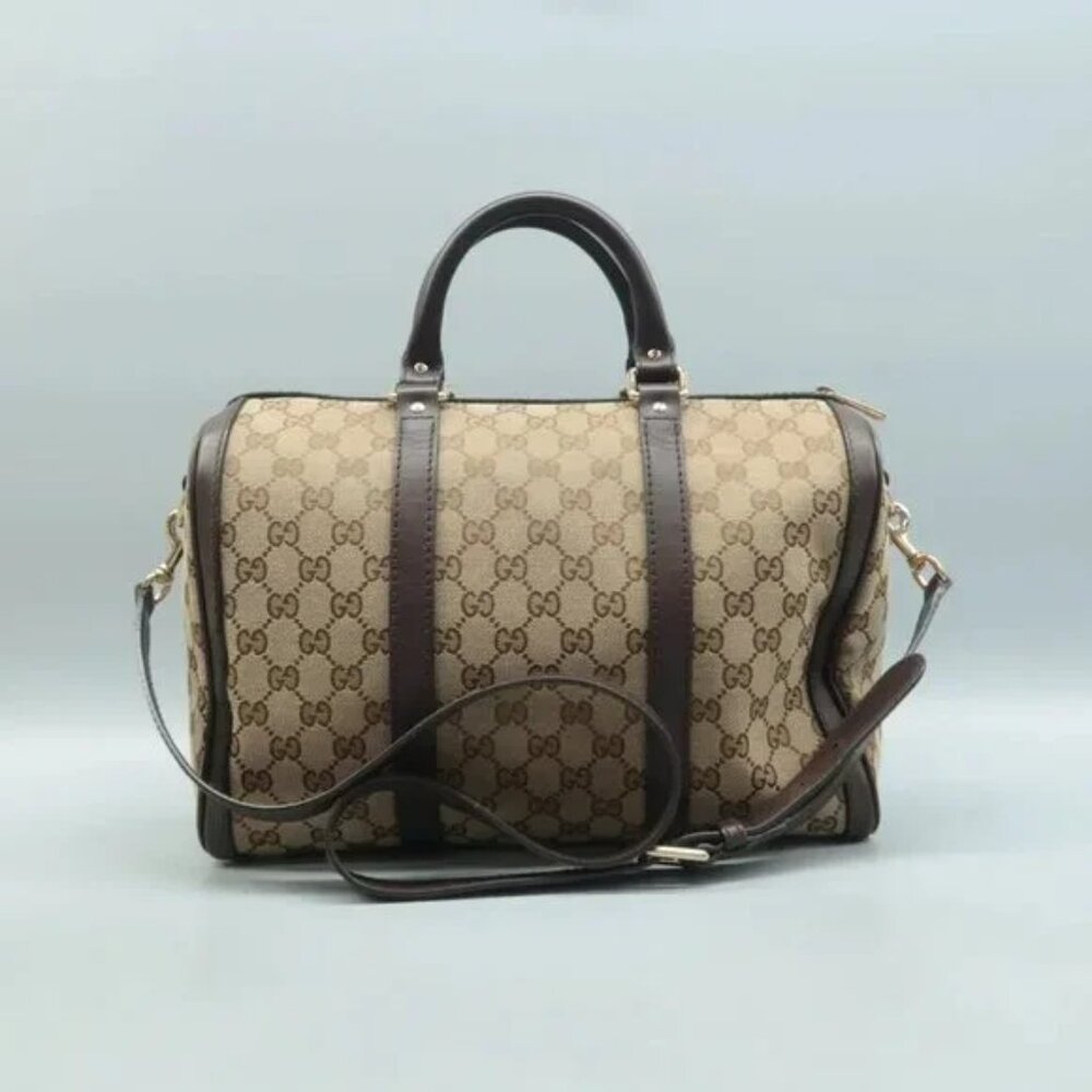 100% Authentic GUCCI Boston Brown GG Cloth Satchel 586-092624 - Picture 2 of 12